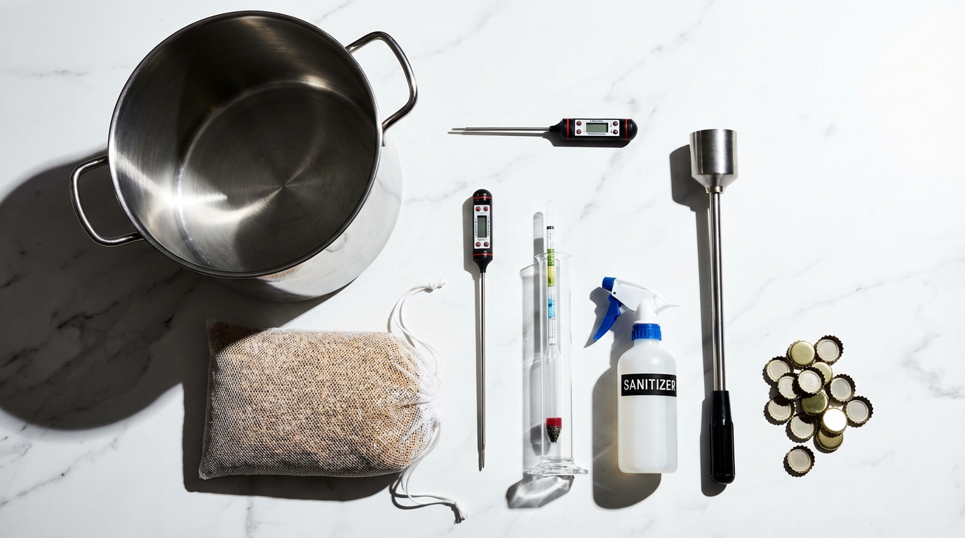 Homebrewing equipment laid out